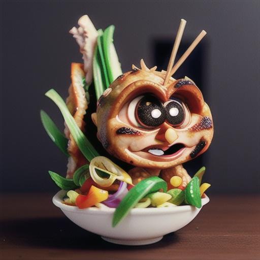 Satay chicken and rainbow salad