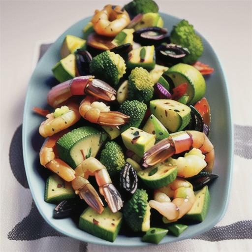Charred broccoli and prawn black rice salad