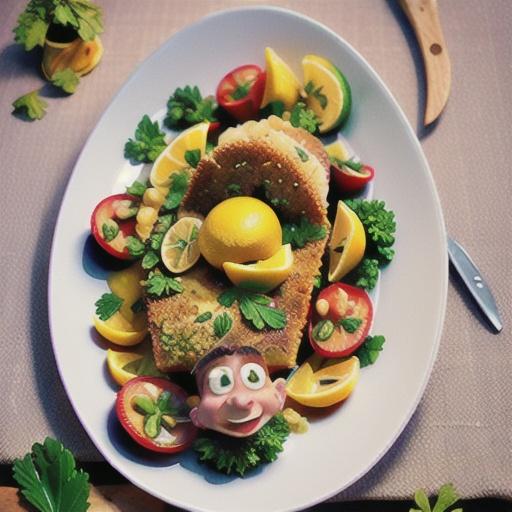 Roasted ratatouille with parsley and lemon crusted fish