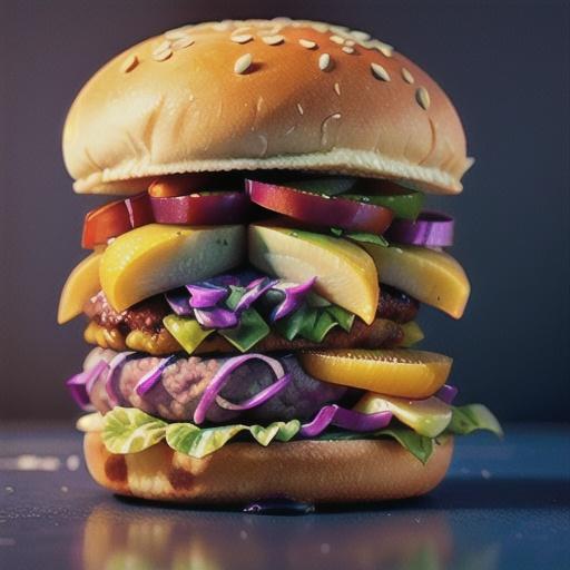 Blue cheese burger with pear and red cabbage slaw