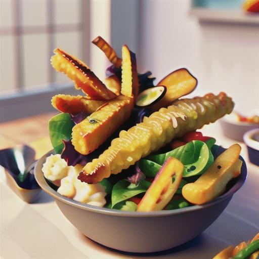 Tempura fish with chips and salad