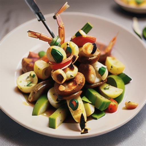 Chorizo, prawn and potato kebabs