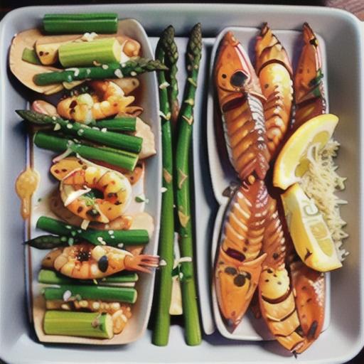 One-pan roasted prawns with parmesan asparagus