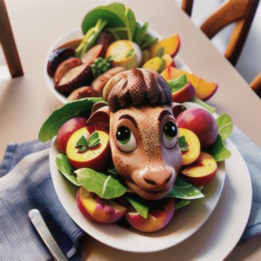 Balsamic lamb with peach and rocket salad