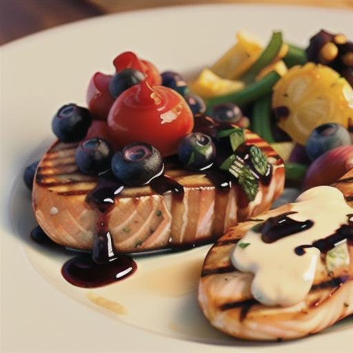 Grilled Salmon Steaks with Savory Blueberry Sauce
