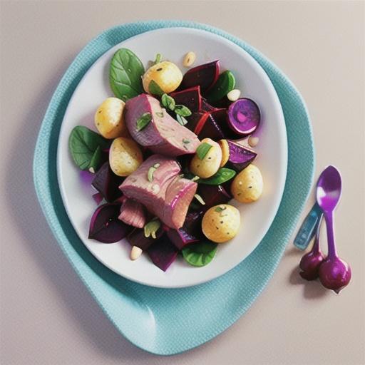 Cumin lamb with beetroot salad