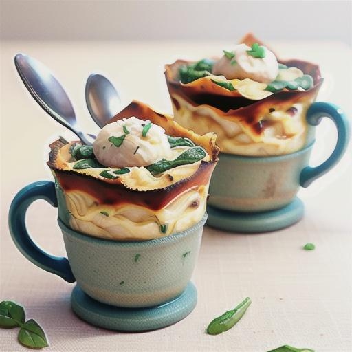 Spinach and ricotta lasagne in a mug