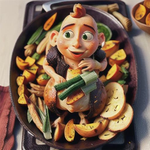 Sage-roasted chicken with sweet potatoes and parsnips