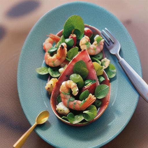 Prawns with watermelon, watercress & feta salad
