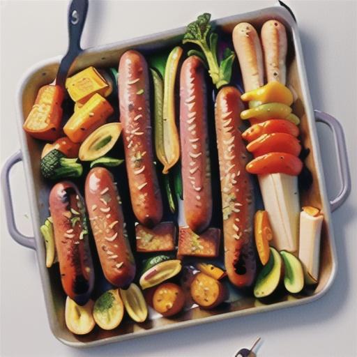 Roasted veggies with vegetarian sausages recipe