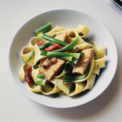 Pappardelle with fish, leek and chilli