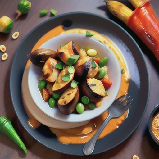 Roasted butter chicken with spicy roast vegetables