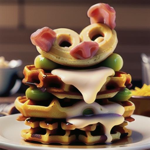 Cornmeal Bacon Waffles with Cheese Sauce