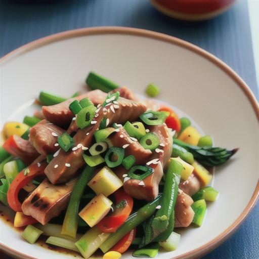 Asian pork with wilted Asian greens