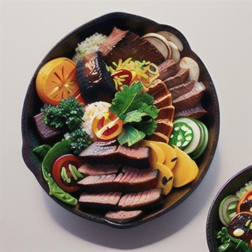 Charred beef, kale and quinoa bibimbap