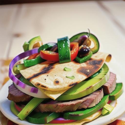 Beef fajitas with avocado, fetta and pickled onion