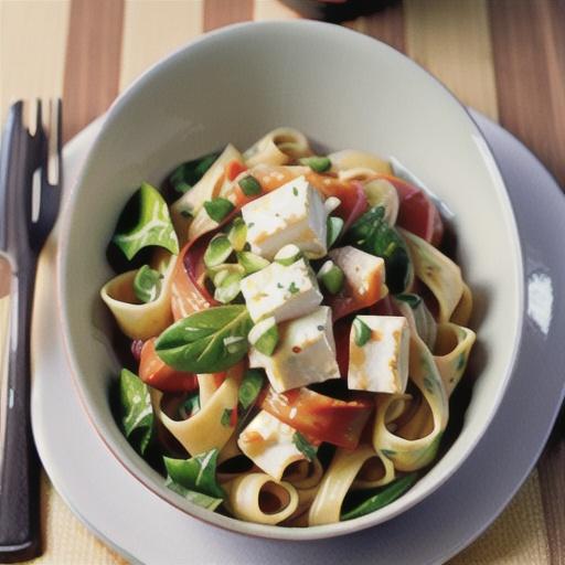 Fettucine with feta and greens