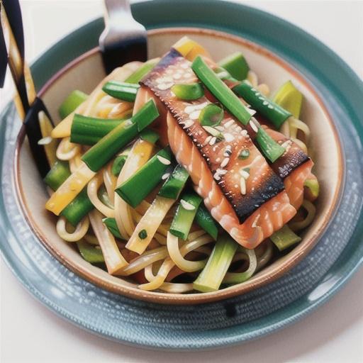 Pad Thai noodles with sesame salmon