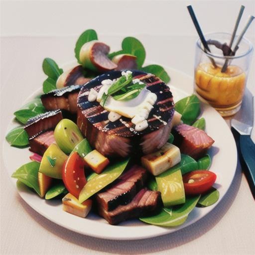 Barbecued steaks with rocket salad