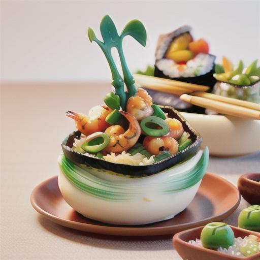 Stir-fried prawns with sushi rice