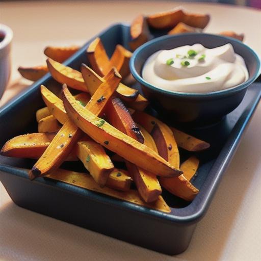 Sweet Potato Oven Fries with Spicy Sour Cream