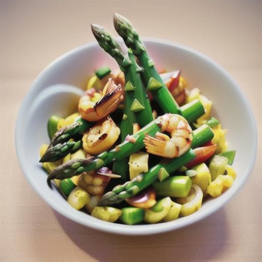 Lemon & asparagus pilaf with garlic prawns