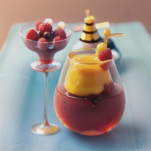 Raspberries in red wine syrup with honey zabaglione