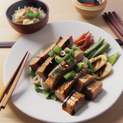 Sticky pork with soba noodle salad