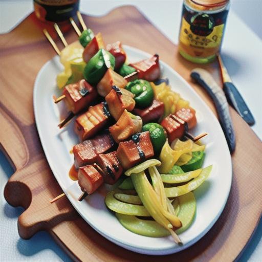 Sweet chilli fish skewers with pickled cabbage salad