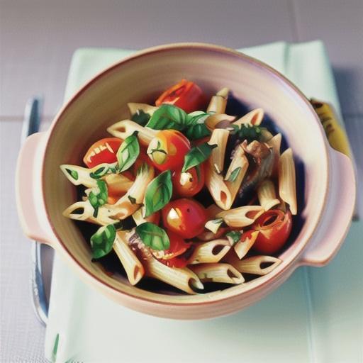 Penne with roasted tomatoes, capsicum, artichokes & basil