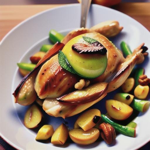 Roast chicken with pear and walnut stuffing