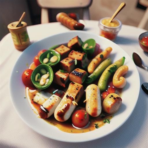 Barbecued squid and chipolata sausages with spicy tomato relish