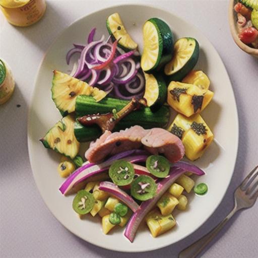 Honey mustard lamb with zucchini and pineapple slaw