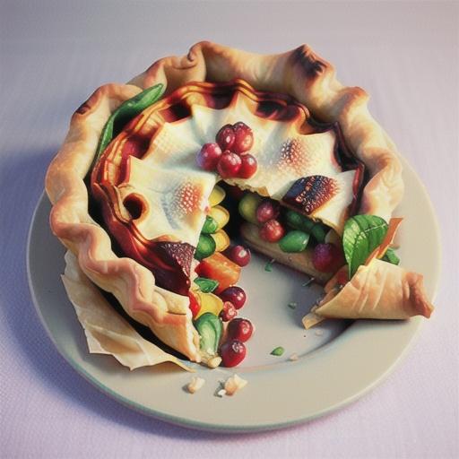 Roast vegetable, cheese & cranberry filo pie