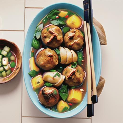 Chinese pork meatballs in broth