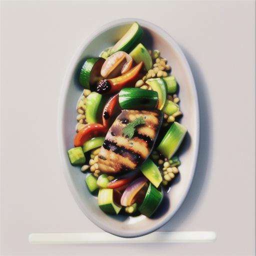 Barbecued fish with grilled zucchini and lentil salad recipe