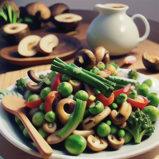 Mushroom, spring onion and baby broccoli stir-fry