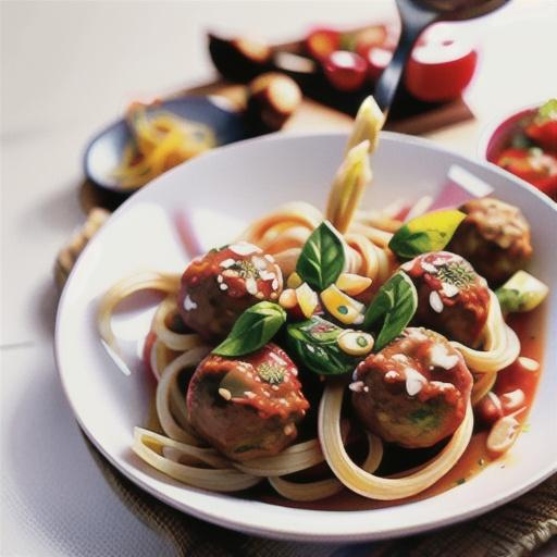 Spaghetti and meatballs in tomato sauce