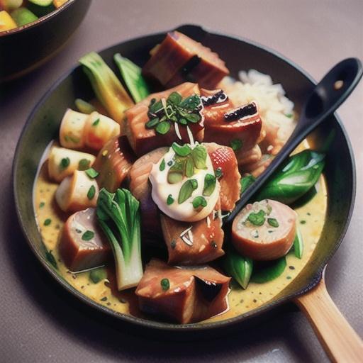 Sticky red-cooked pork with baby bok choy