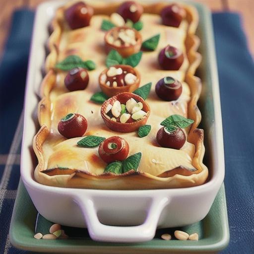 Baked gnocchi spanakopita with currants and pine nuts