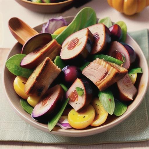 Warm Autumn pork and plum salad with maple vinaigrette