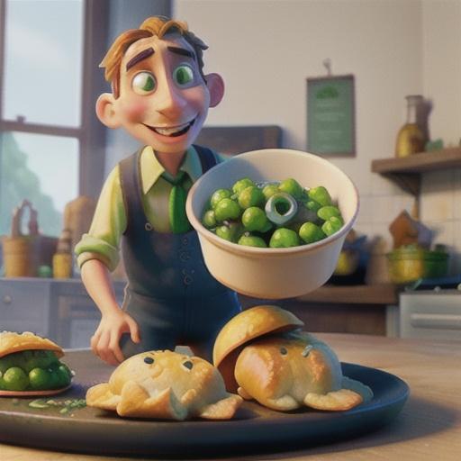 Fish pasties with minted mushy peas