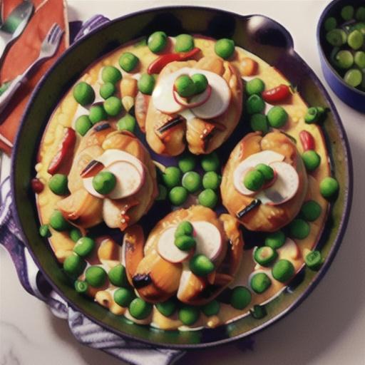 One-pan chicken and pea macaroni