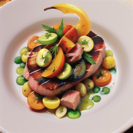 Tuna with persimmon, lemon and fennel