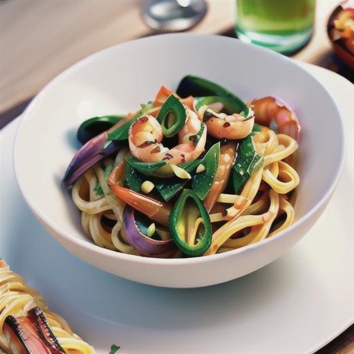 Summer spaghetti with prawns