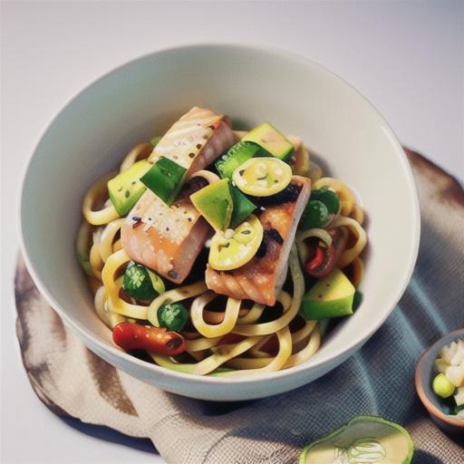 Salmon & avocado chilli linguine
