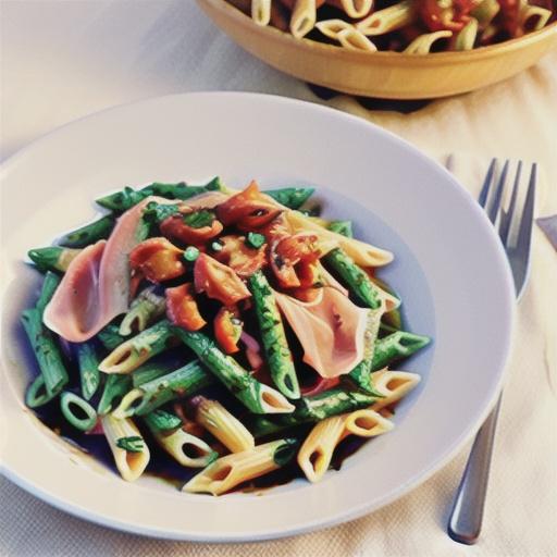 Red pesto penne with prosciutto