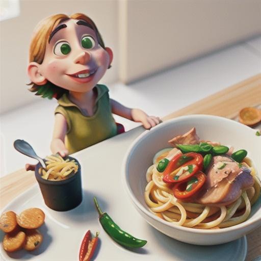 Chicken, olive and chilli spaghetti