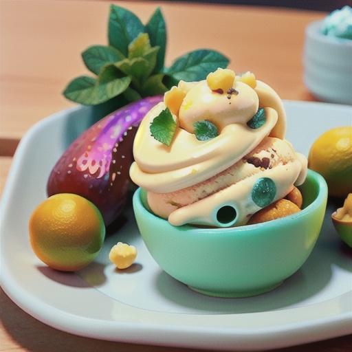 Ginger ice-cream with minted lychees