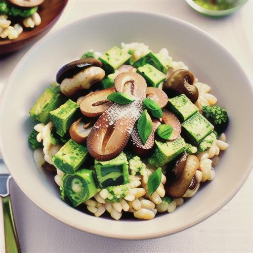 Pearl barley with mushrooms and pesto
